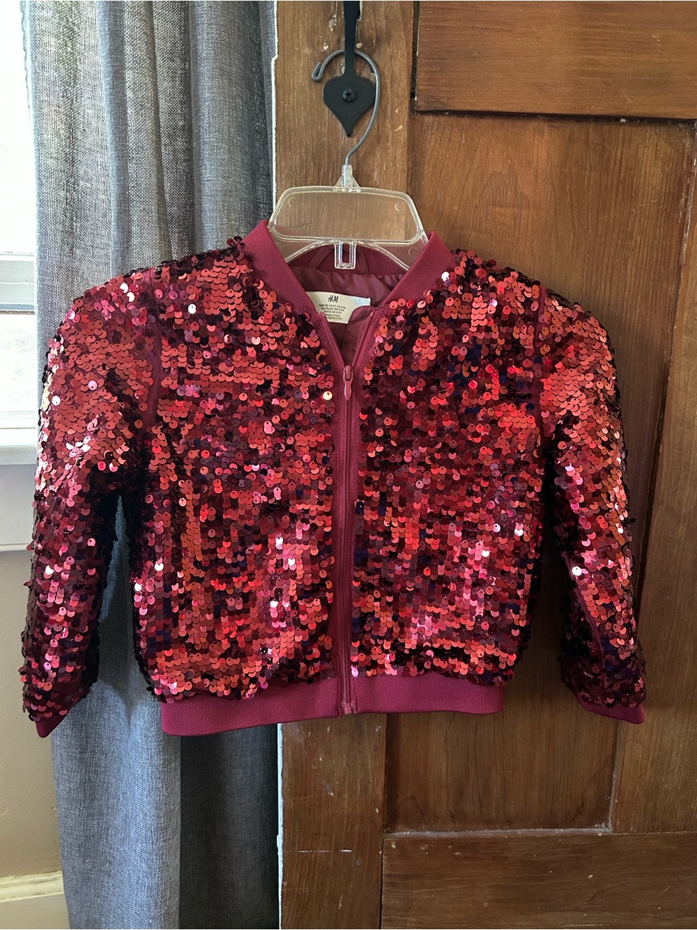 H&M Girls Red Sequin Zip-Up Bomber Jacket